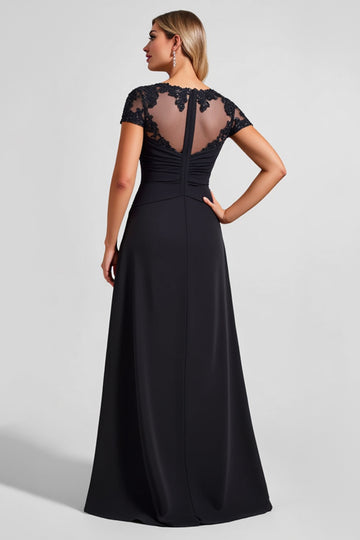 Black A Line Chiffon Applique Mother of the Bride Dress with Slit